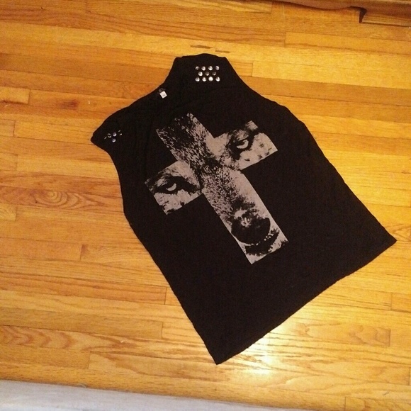 Tops - S. O. Y. Medium Black Cross Wold Top with Studs
